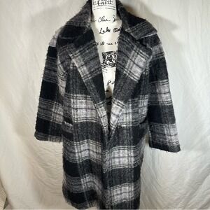 Bella Amore Boucle Cocoon Oversized V-neck Wool Coat Women's Plaid Modern Layer